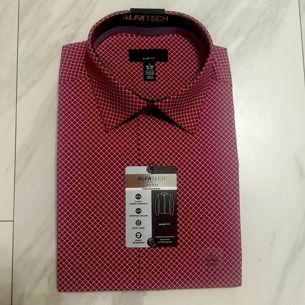 Alfatech by Alfani Stain Resistant Slim Fit Shirt L